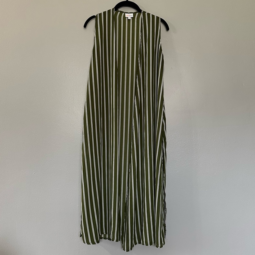 Lularoe Green Striped Sleeveless Duster Sz S
